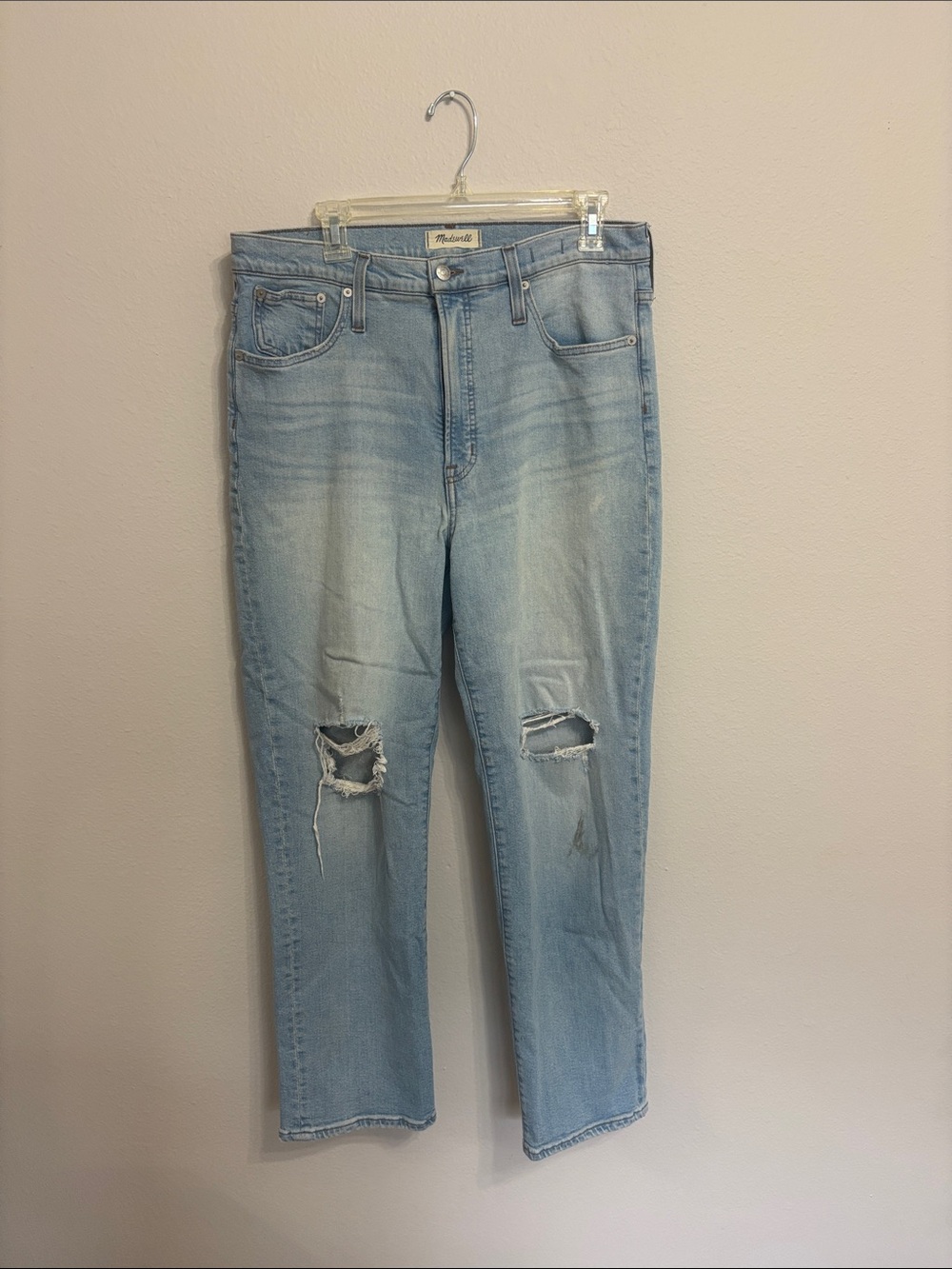 Madewell Light Blue Straight-Leg Distressed Jeans